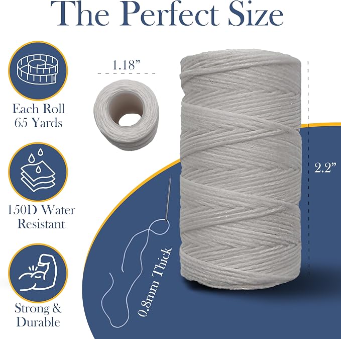 Waxed Thread 3X Wax Thread, 65 Yardx0.8mm Wax String, 150D Waxed Leather String - Image 2