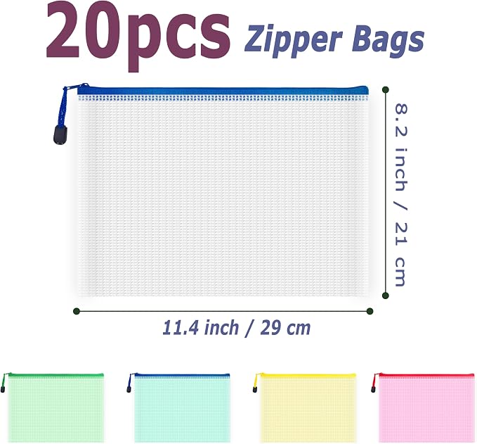 AUSTARK 20 Pcs Zipper File Bags, Plastic Mesh Pouch, Board Game Storage Bag - Image 2