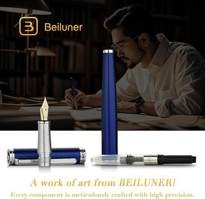 BEILUNER Luxury Fountain Pen Set, Solid 24K Gilded Fine Nib, Modern Classic - Image 3