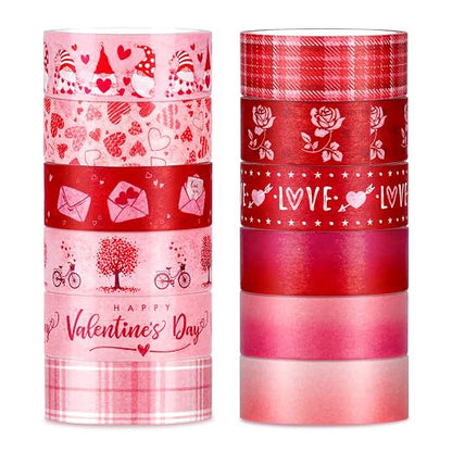Whaline 12 Rolls Valentine Washi Tape Red Pink Heart Gnome Love Masking Tape by Whaline