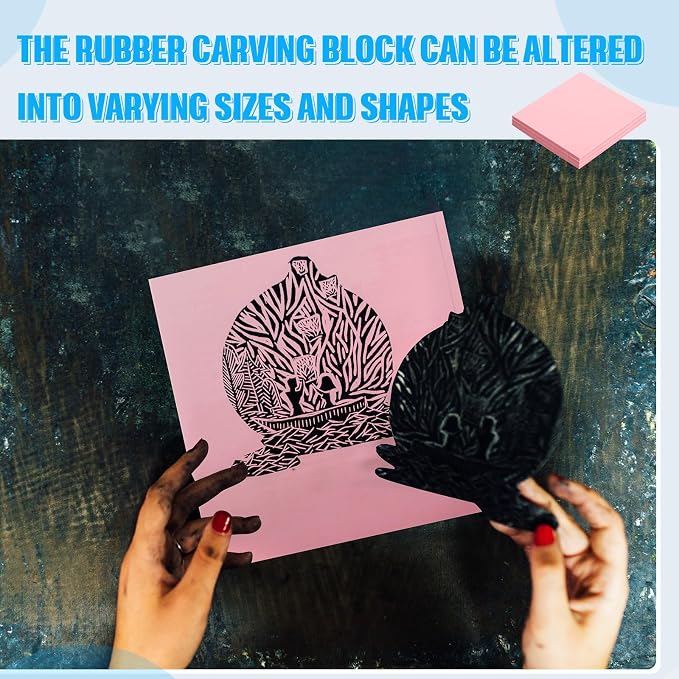 24 Pcs 2" x2" Pink Rubber Art Soft Linoleum Carving Block, Rubber Crafts - Image 6