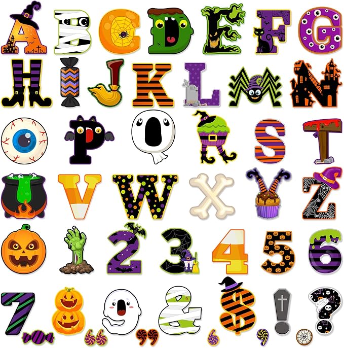 Faccito 176 Pcs Halloween Bulletin Board Decorations Letters Numbers Alphabet by Faccito