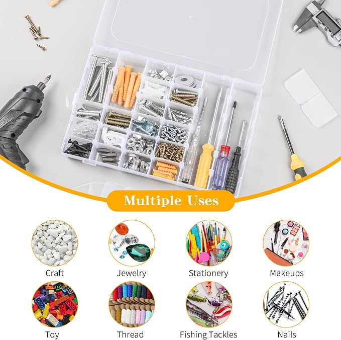 Plastic Organizer Container Box, 36 Large Grids Clear Plastic Bead Organizer - Image 4