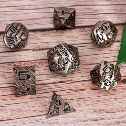Anitque Metal Dice D&D, Metal Glitter Stripe Dice 7pcs Set - Image 5