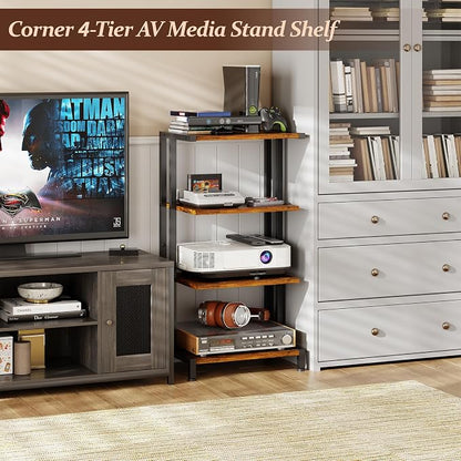X-cosrack 4-Tier AV Media Stand Corner Shelf Wooden Corner Shelves Component - Image 3