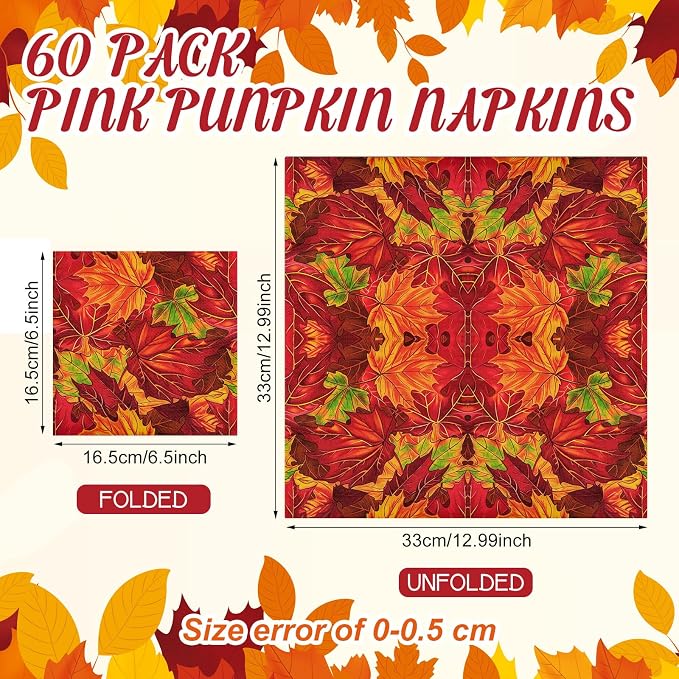 60 Pcs Maple Leaf Cocktail Paper Napkins 6.5 x 6.5 Inches Disposable Paper - Image 2