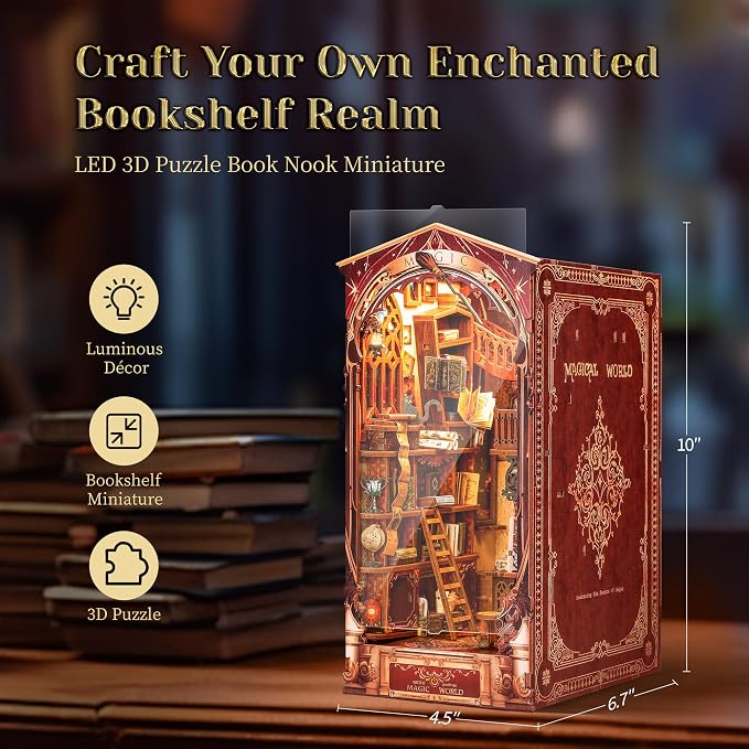 3D Wood Puzzle Book Nook Kit, DIY Magical Miniature Dollhouse - Image 2