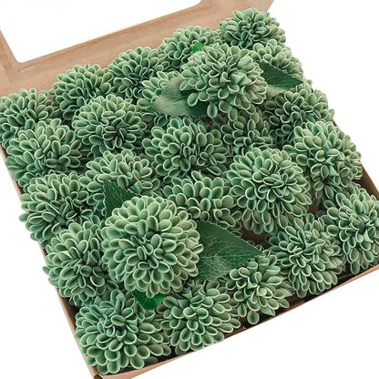 Floroom Artificial Dahlia Flowers 25pcs Real Looking Elf Green Foam Fake Roses by Floroom