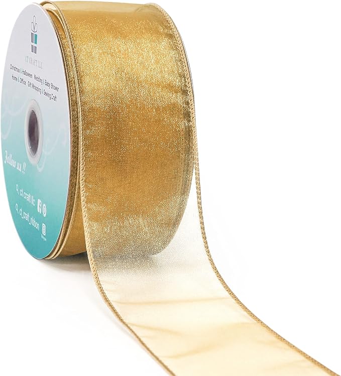 CT CRAFT LLC Sheer Organza Wired Ribbon 2.5" x 50Yards Tan by CTCRAFTLLC