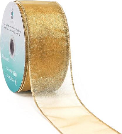 CT CRAFT LLC Sheer Organza Wired Ribbon 2.5" x 50Yards Tan by CTCRAFTLLC