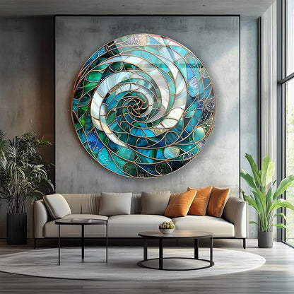 My Photostation.com 20'' Diameter Aqua Spiral Harmony Round Glass Wall Art - Image 2