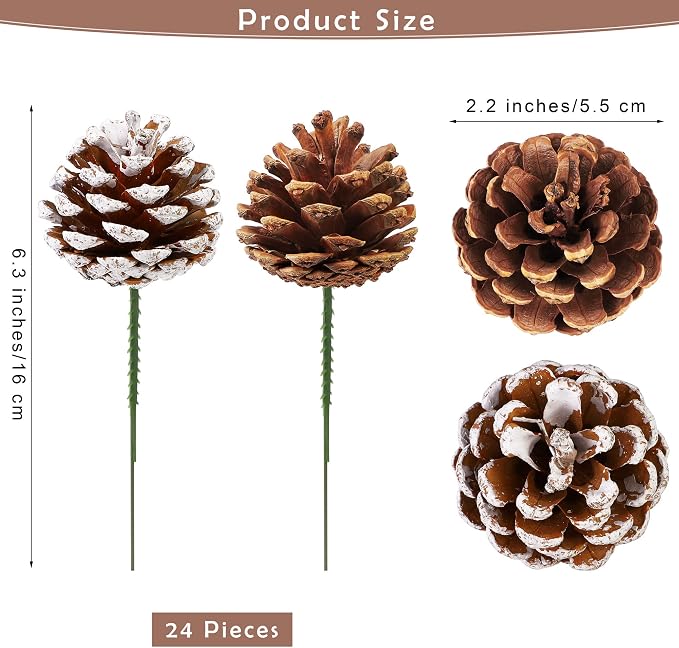 Fovths 24 Pieces Christmas Pine Cones Pick Pinecones Ornament Christmas Tree - Image 2