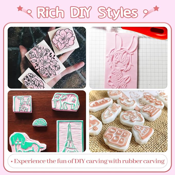 4 Pack Rubber Block Stamp Carving Blocks, Rubber Carving Linoleum Blocks - Image 5