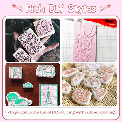 4 Pack Rubber Block Stamp Carving Blocks, Rubber Carving Linoleum Blocks - Image 5