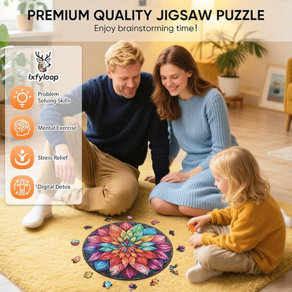 Wooden Puzzles for Adults, Mandala Wooden Jigsaw Puzzles 200 Pieces, Unique - Image 4