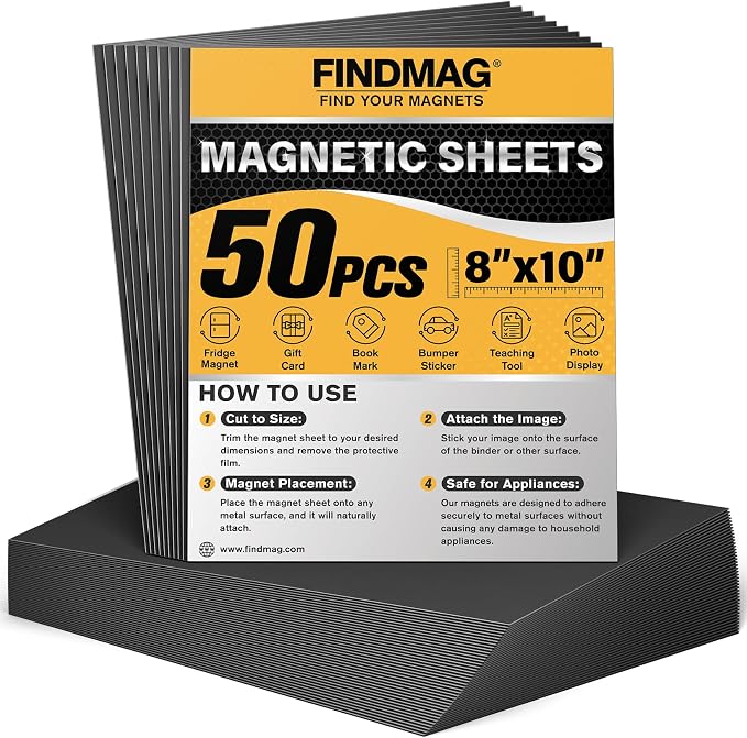 FINDMAG Magnet Sheets with Adhesive, 8” x 10”, Magnet Papers by FINDMAG