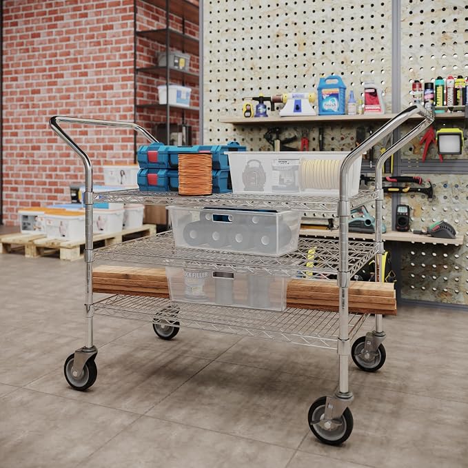 24" W x 36" L x 36" H Chrome Heavy Duty Utility Cart | 3-Tier | NSF Commercial - Image 4