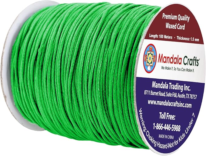 Mandala Crafts 1.5mm 109 Yards Kelly Green Cotton Waxed Cord - Image 2
