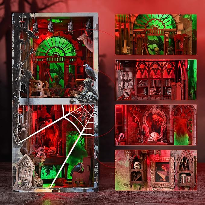 Haunted House Halloween Book Nook Kit, Spooky Shelf Insert Bookshelf Diorama - Image 8