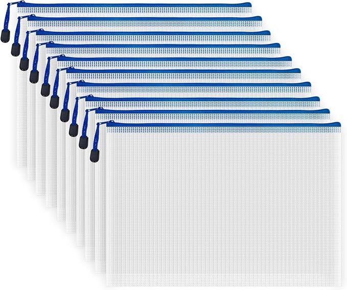 AUSTARK 10 Pcs Zipper File Bags, Waterproof Plastic Mesh Pouch by AUSTARK