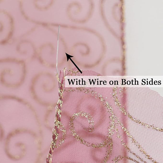 MEEDEE Red Gold Swirl Wired Ribbon 2.5 Inch Dark Red Sheer Ribbon - Image 3