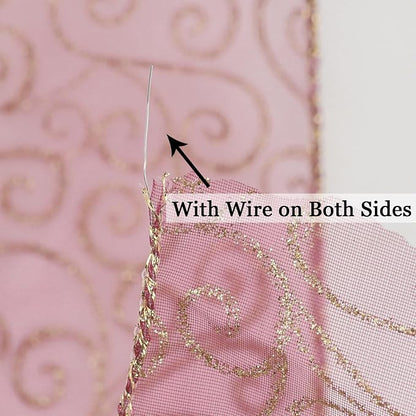 MEEDEE Red Gold Swirl Wired Ribbon 2.5 Inch Dark Red Sheer Ribbon - Image 3
