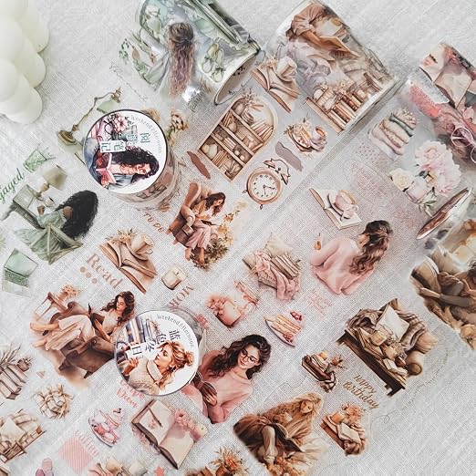 6 Rolls PET Tape Set for Junk Journal, Reading Theme Scrapbook Tape Stickers by MisKepaa