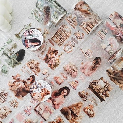 6 Rolls PET Tape Set for Junk Journal, Reading Theme Scrapbook Tape Stickers by MisKepaa