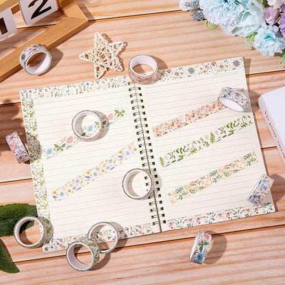 Whaline 12 Rolls Spring Floral Washi Tape Foil Gold Colorful Flowers Masking - Image 5
