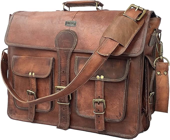 Cuero DHK 16 Inch Vintage Handmade Leather Messenger Bag Laptop Briefcase by cuero