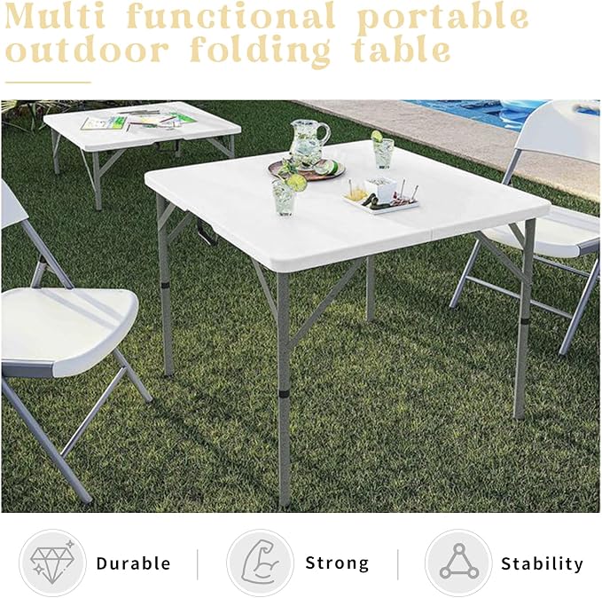 34" Square Folding Table, Party Use, HDPE Plastic Tabletop - Image 6