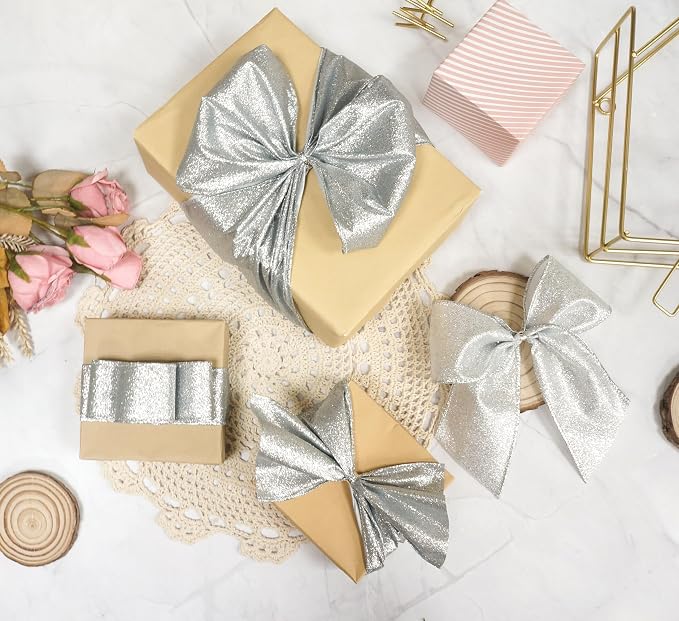 CT CRAFT LLC Glitter Wired Ribbon 1.5" x 10 Yards Silver - Image 4