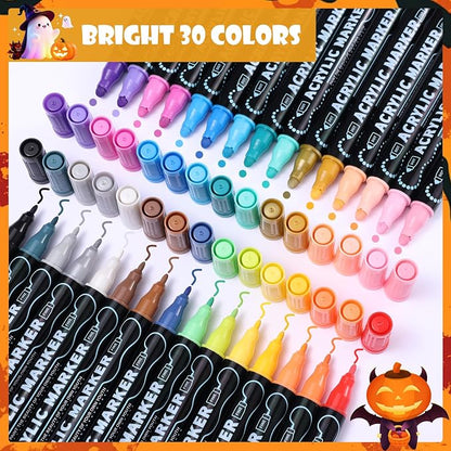 30 Colors Waterproof Dual Tip Acrylic Paint Pens, Dot & Fine Tip Premium - Image 5