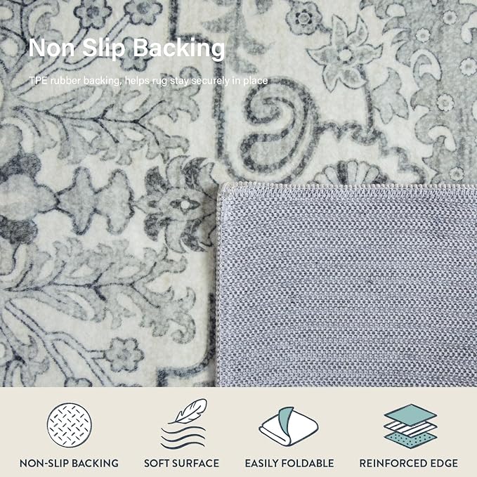 Lahome Round Rug 4ft, Soft Rug for Bedroom Machine Washable Office Circle Rug - Image 5