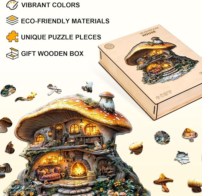 Wooden Puzzles for Adults, Mushroom House Puzzles, Wood Adult Puzzle, Birthday - Image 8