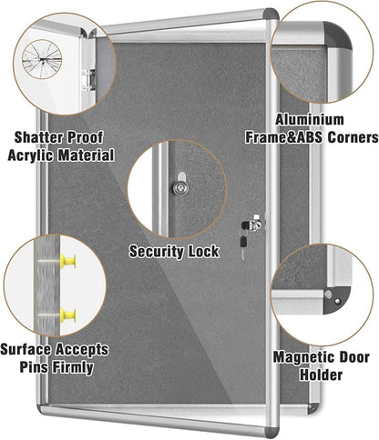 38"x28" Enclosed Bulletin Board, Lockable Weather-Resistant Aluminum Cork - Image 3