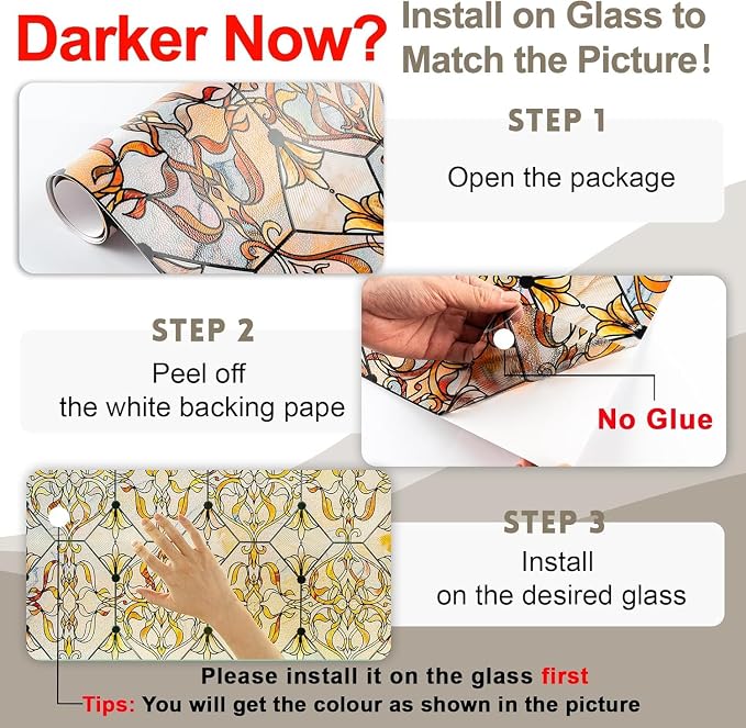 3D Stained Glass Window Privacy Film, Heat Control UV Blocking Static Cling - Image 2