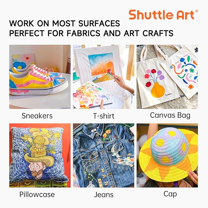 Fabric Paint, Shuttle Art 30 Colors Permanent Soft Fabric Paint in Bottles - Image 7