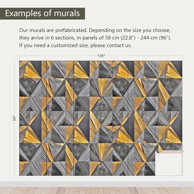 AFZEVEB-3D Geometric Wall Mural Gray and Gold Wallpaper - Image 3