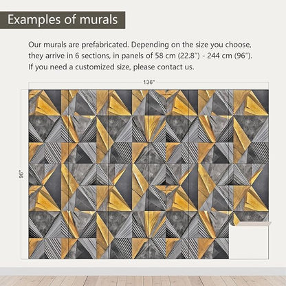 AFZEVEB-3D Geometric Wall Mural Gray and Gold Wallpaper - Image 3