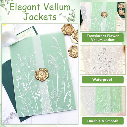 SWANGSA 50 Sets Wedding Invitations Wraps, Vellum Jackets - Image 3