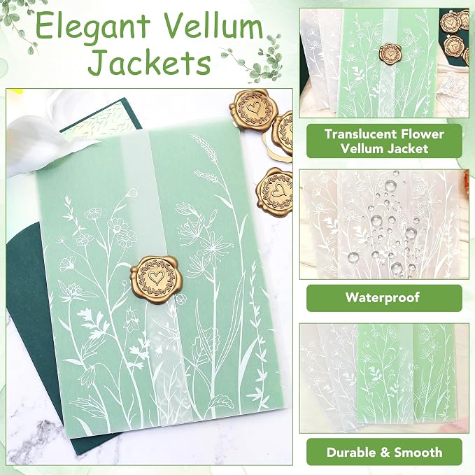 SWANGSA 100 Sets Wedding Invitations Wraps, Vellum Jackets - Image 3