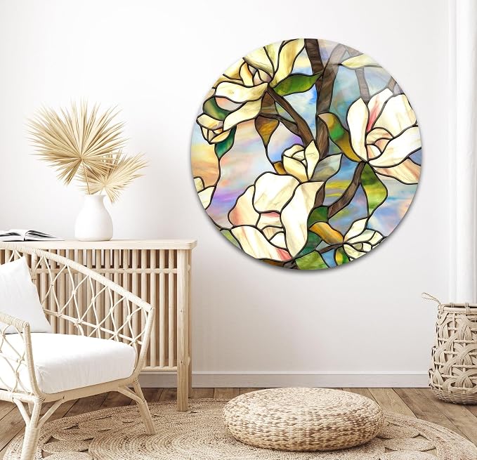 My Photostation.com Round 24'' Stained Magnolia Glass Wall Art Tempered Glass - Image 6