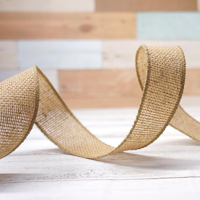 CT CRAFT LLC Burlap Fabric Wired Ribbon 1.5" x 20 Yards Natural Color - Image 4