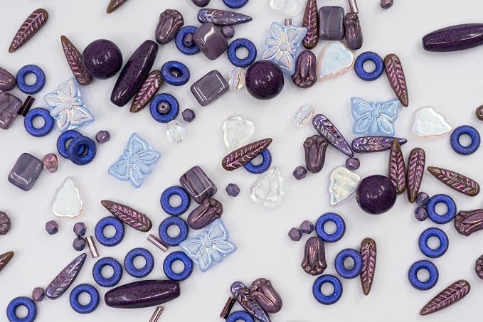 2.1oz Mix of Unique Czech Bohemia Glass Pressed Beads, Violet Purple Pink - Image 5