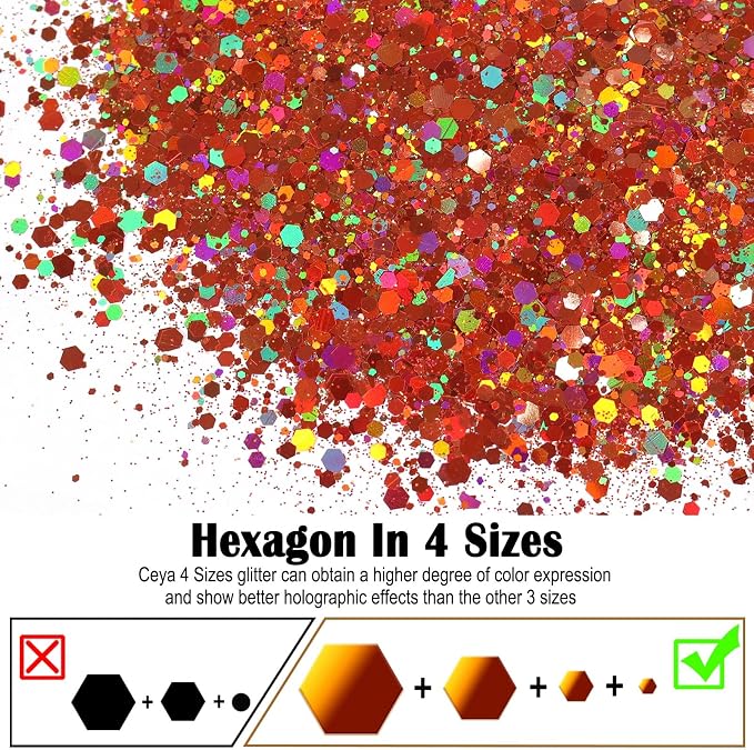 Ceya Holographic Chunky Glitter, 4.9oz/ 140g Bronze Craft Glitter Powder Mixed - Image 2