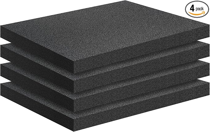 4 PCS Black Foam Padding- 16x12x1 Inch Polyurethane High Density Foam Cuttable by Joewuzun