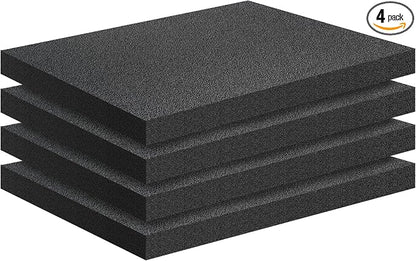 4 PCS Black Foam Padding- 16x12x1 Inch Polyurethane High Density Foam Cuttable by Joewuzun