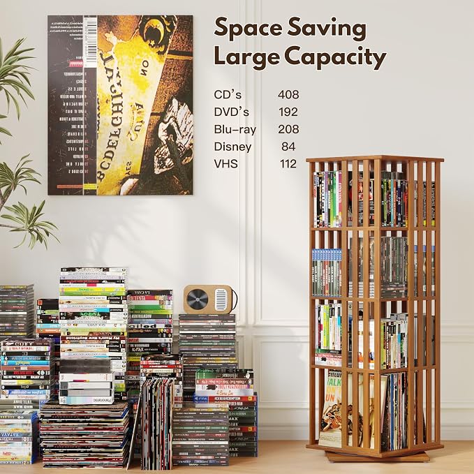 XIMN 360° Rotating Bamboo CD/DVD Shelf - Image 4