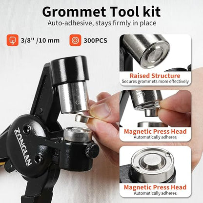 Grommet Tool Kit, 3/8 Inch Handheld Eyelet Kit Hole Punch Grommet Eyelet Press - Image 2